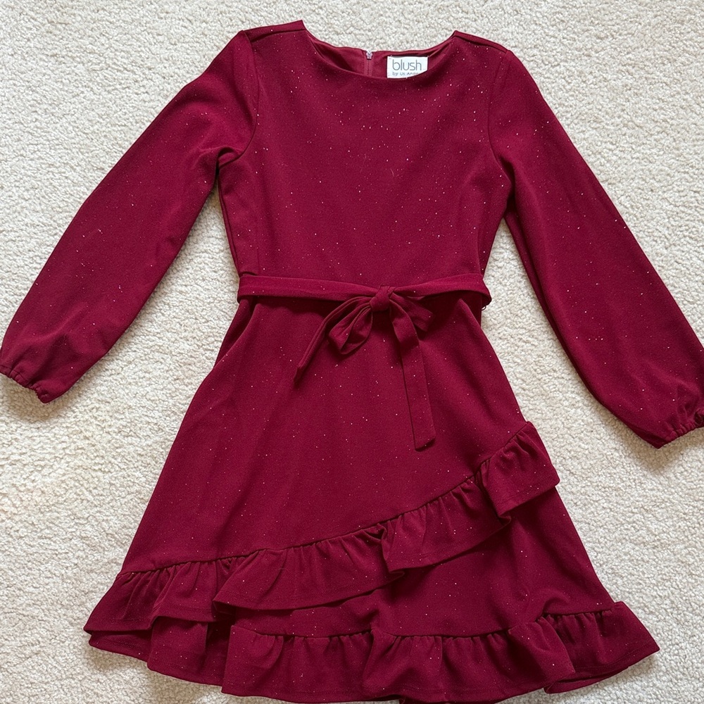 Blush Kids Sparkling Burgundy Dress with Ruffle Details
